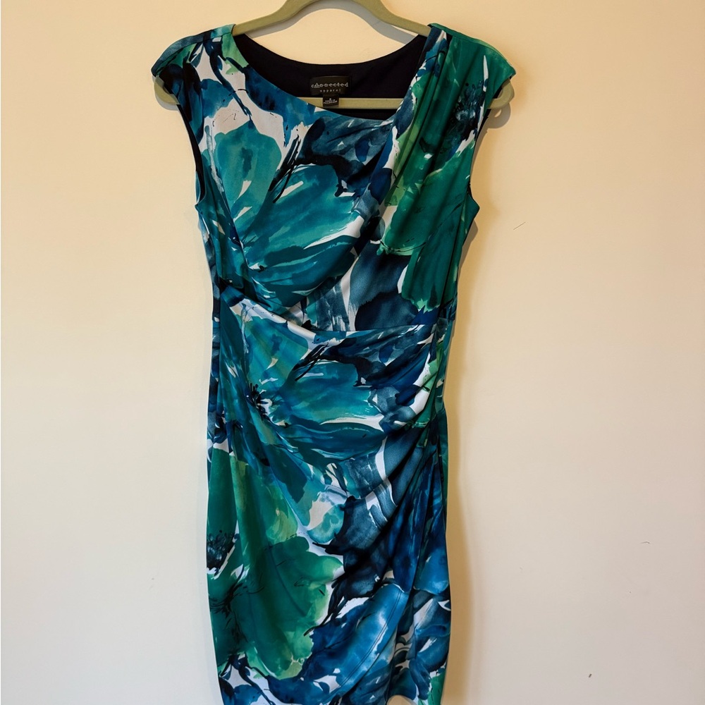 Connected Apparel Teal Floral Dress